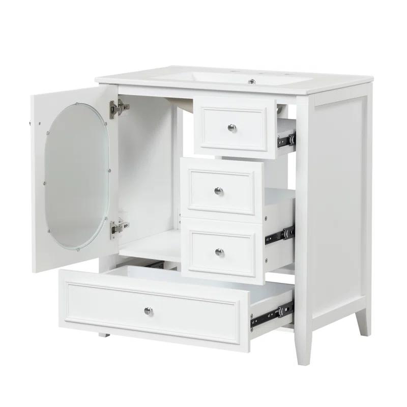 Tryimagine 30" Bathroom Vanity With Sink, Bathroom Vanity Cabinet With Three Drawers And Door, Solid Wood And MDF