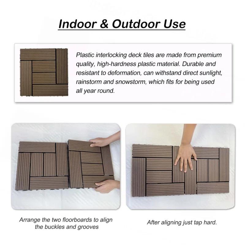 Wood Garden Wood Plastic Composite Deck Tiles, Composite Decking Resist Rust, Water, Weather, Indoor&Outdoor, DIY Interlocking Decking Tiles, Floor Tile(Set of 20)