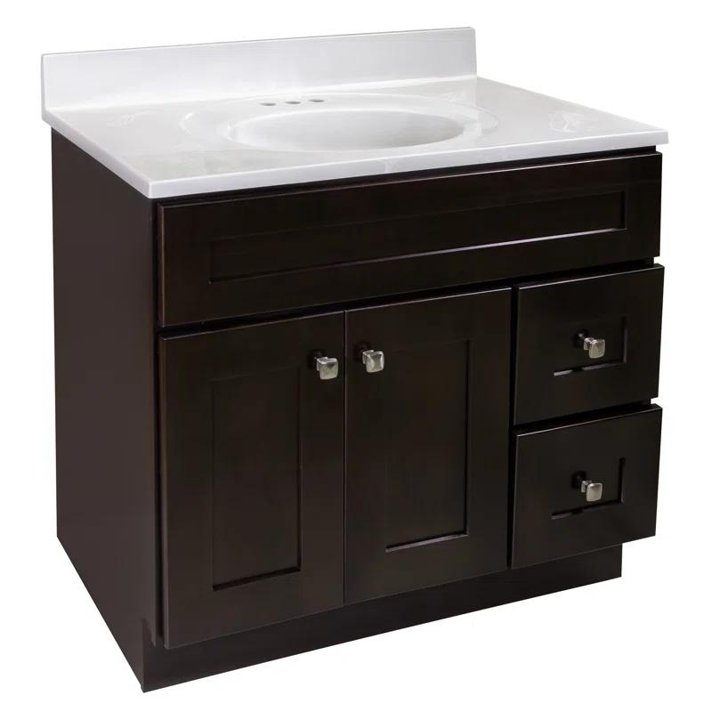 Design House Brookings 37 Inch Solid Wood Bathroom Vanity with Cultured Marble Top, Assembled, Sherwin Williams® Gray – Design House, 216127