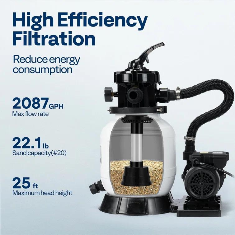 VIVOHOME 4600 Gallons 2087 GPH Above Ground Pool Sand Filter Pump