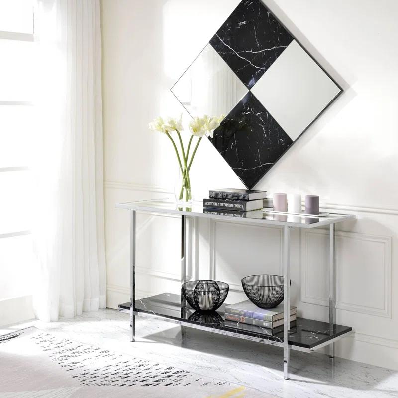 Ivy Bronx Angwin Mirrored Faux Marble & Chrome Console Table | Wayfair