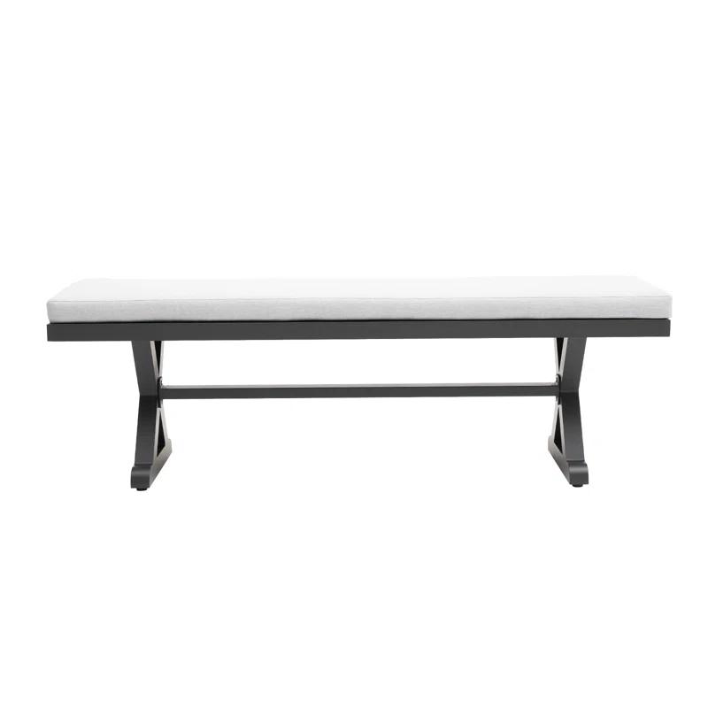 Rosalind Wheeler Outdoor Patio Bench with Cushion All Weather 63" Aluminum Benches Rectangular Dining Seating, Grey