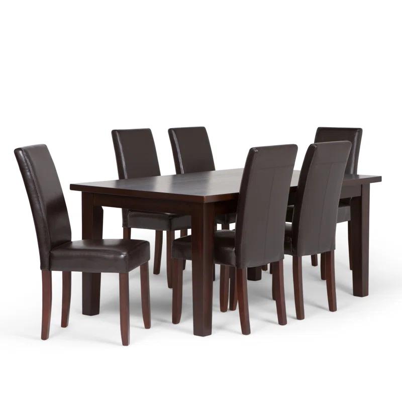 Simpli Home Acadian 7-Piece Dining Set with Solid Hardwood Table and 6 High-Back Upholstered Chairs & Reviews | Wayfair