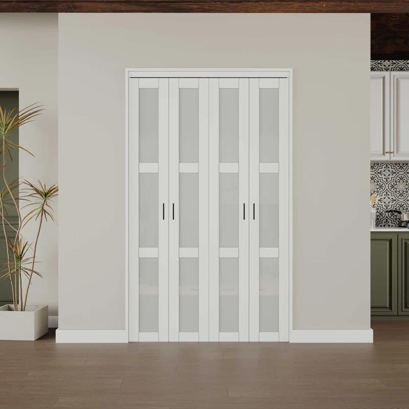 CHIC MODE Double Bifold Doors 3 Lite Frosted Glass Solid Manufactured Wood Prefinished Folding Door