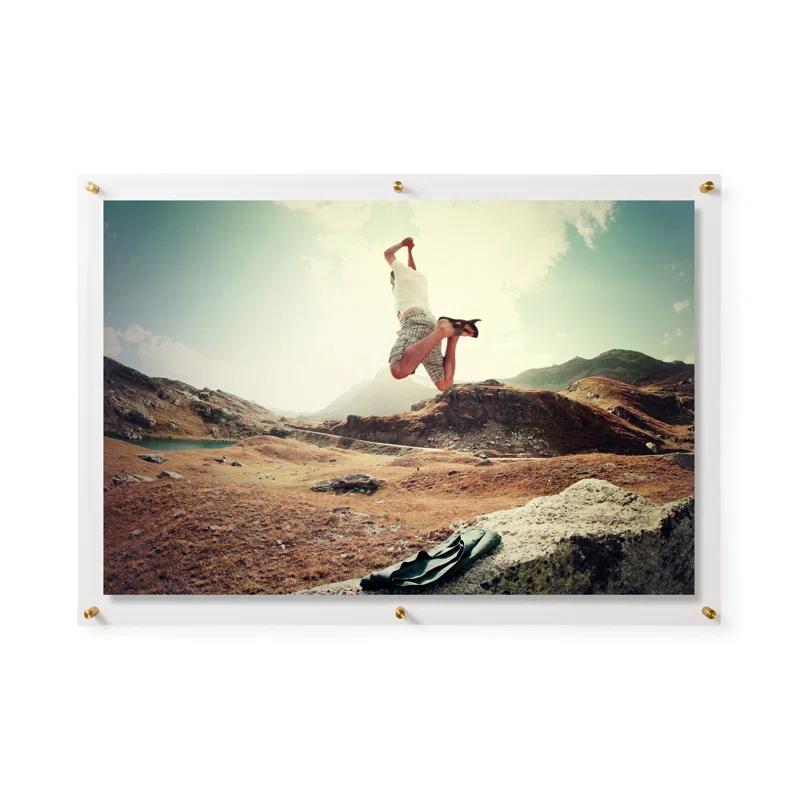 Clear UV-Grade Acrylic Modern Floating Picture Frame - Gold