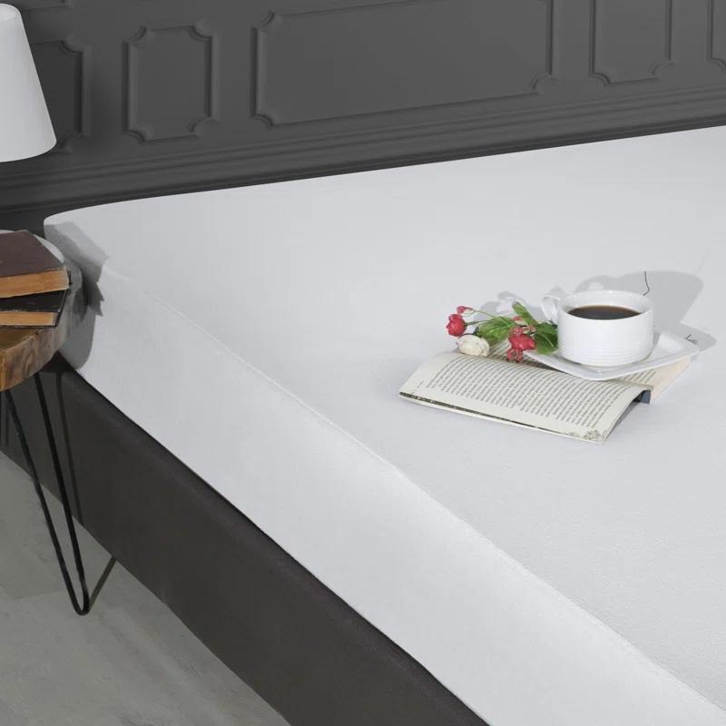 The Season The Season Essentials Turkish Cotton, Fitted Mattress Protector, Waterproof Overlay, White-Twin XL