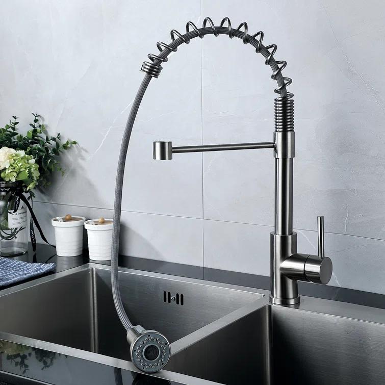 PENGFANG WORLDWIDE LLC Single Handle High Arc Pull Out Kitchen Faucet With Sprayer S2D0033BN