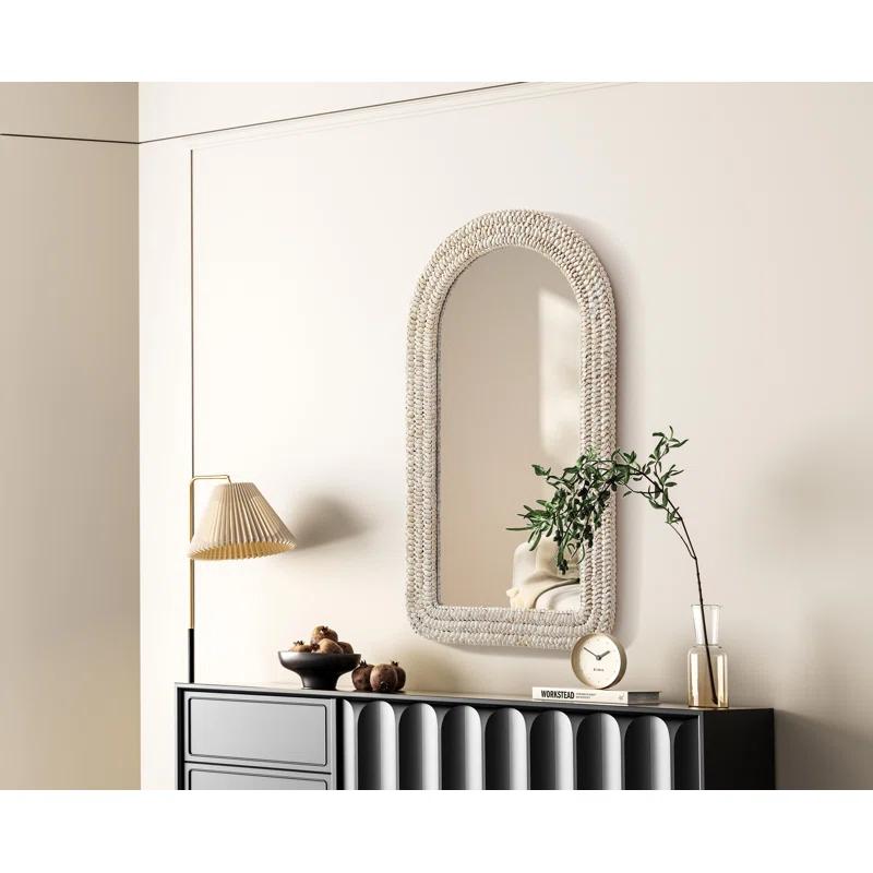 Beachcrest Home™ Dennard Arch Cornhusk Mirror in Linen White