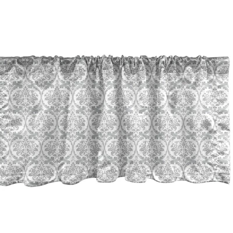 Ambesonne Ambesonne Damask Grey Valance Pack of 2 Flowers Swirling Ornate Pale Grey and White