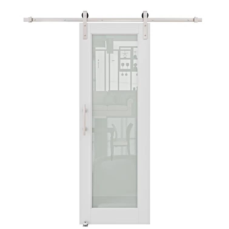 Home Worthy Frosted Glass Solid Manufactured Wood Painted Sliding Barn Door with Nickel-Hardware Kit(No Assembly Required)