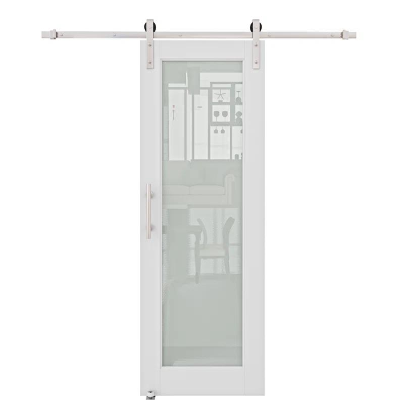 Home Worthy Frosted Glass Solid Manufactured Wood Painted Sliding Barn Door with Nickel-Hardware Kit(No Assembly Required)