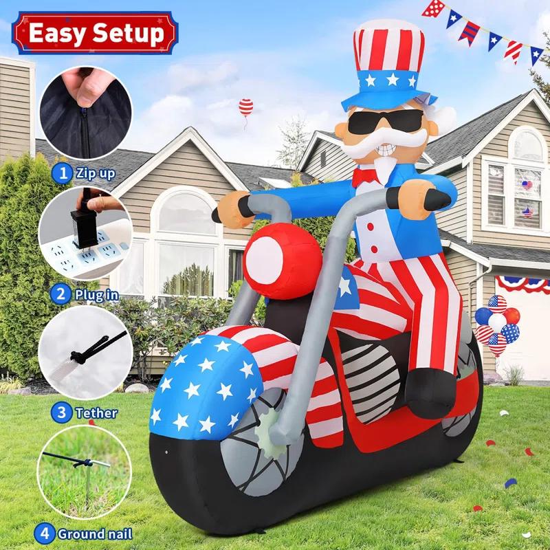 GOOSH Independence Day Inflatable 5.9 FT 4th of July Inflatables Uncle Sam Decor with LED Lights