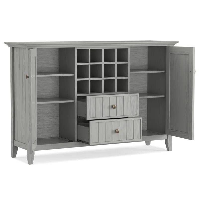 Simpli Home Bedford 54"W Solid Wood Sideboard Buffet and Wine Rack, 2 Drawers, and 2 Cabinets