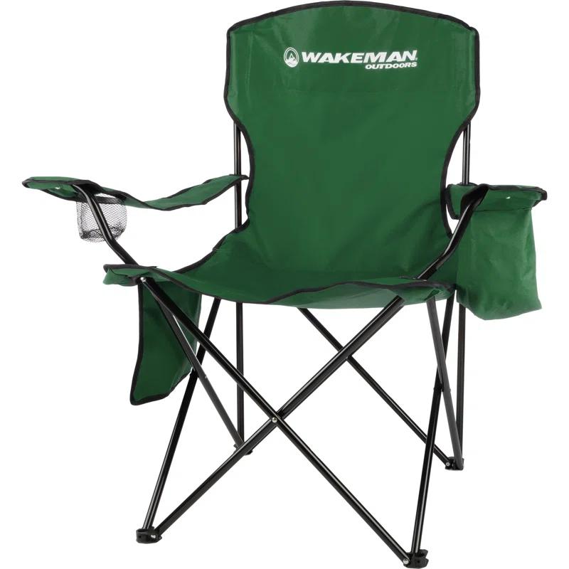 wakeman Wakeman Oversized Camping Chair with Cupholder and Cooler- Folding Chair with 300lb Capacity, Green