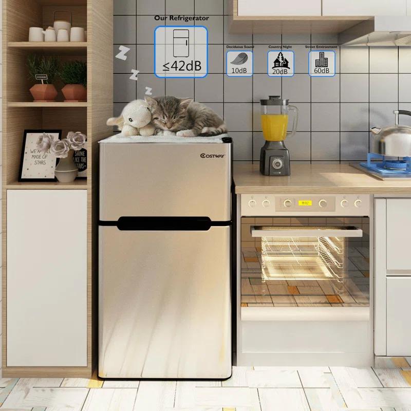 Costway Costway 3.2 Cubic Feet Portable Freestanding Mini Fridge with Freezer