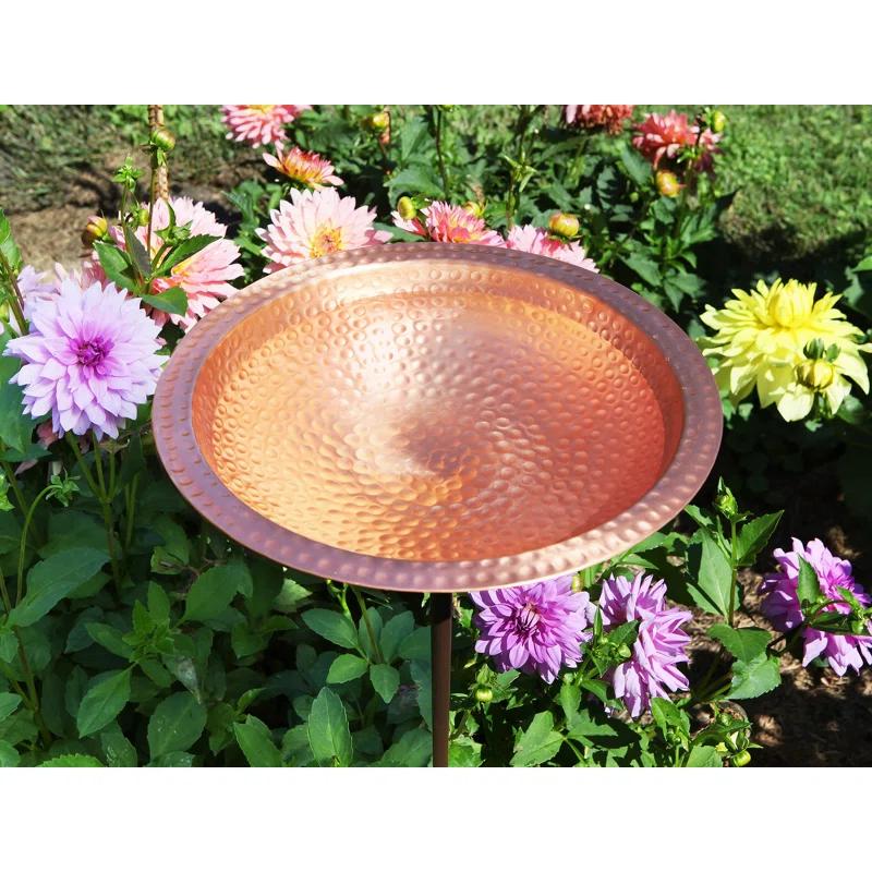 Charlton Home® Hammered Solid Copper Staked Birdbath