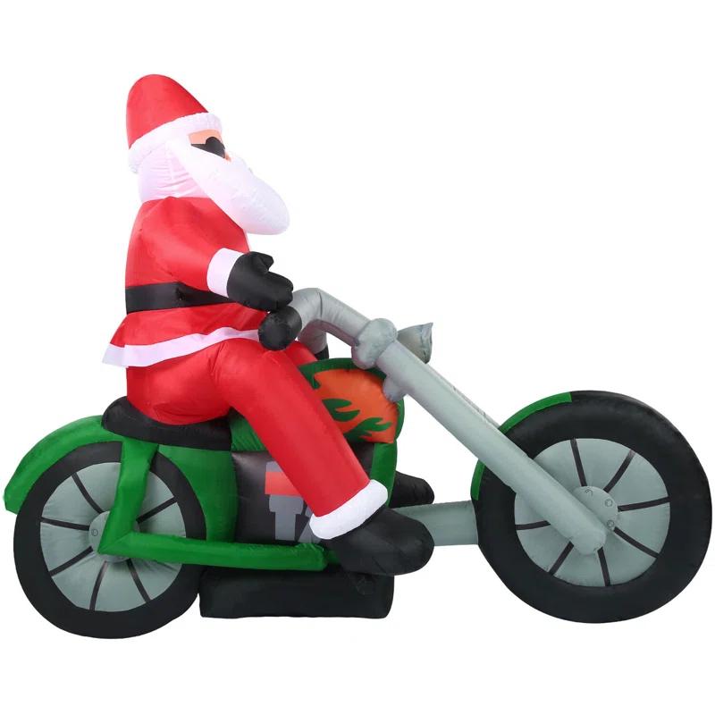 Fraser Hill Farm Fraser Hill Farm 6-Ft. Wide Motorcycle Santa Blow Up Inflatable with Lights