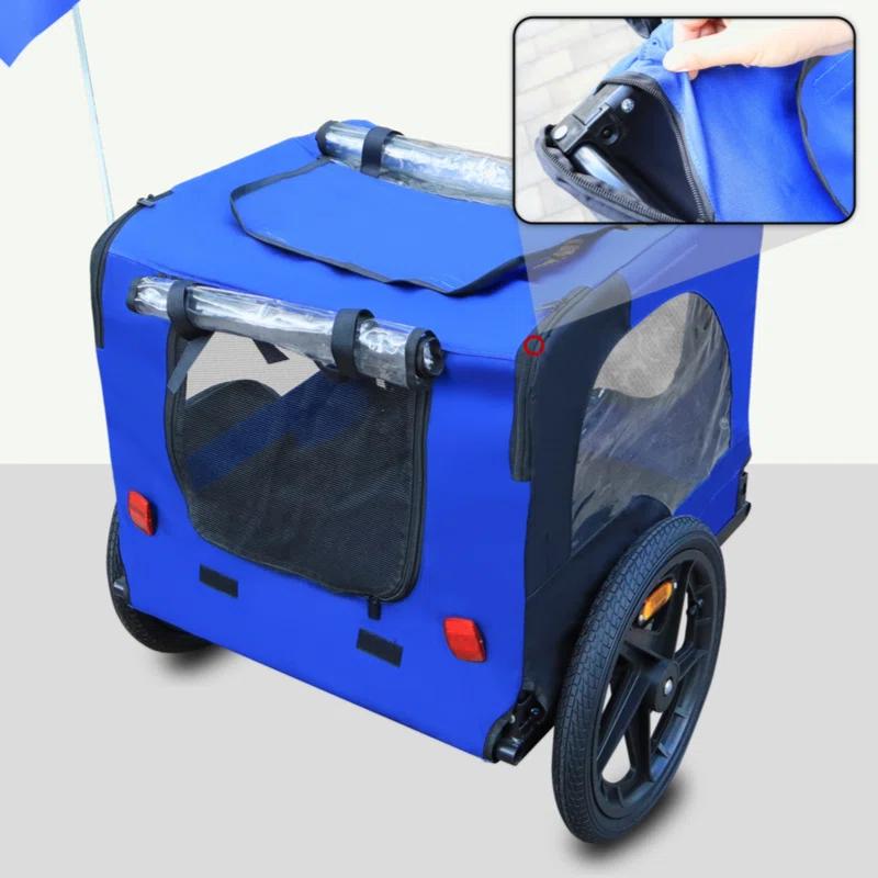 Myhomekeepers Blue High Quality 16 Inch Air Wheel Pet Bike Trailer For Dogs Foldable Bicycle Pet Trailer