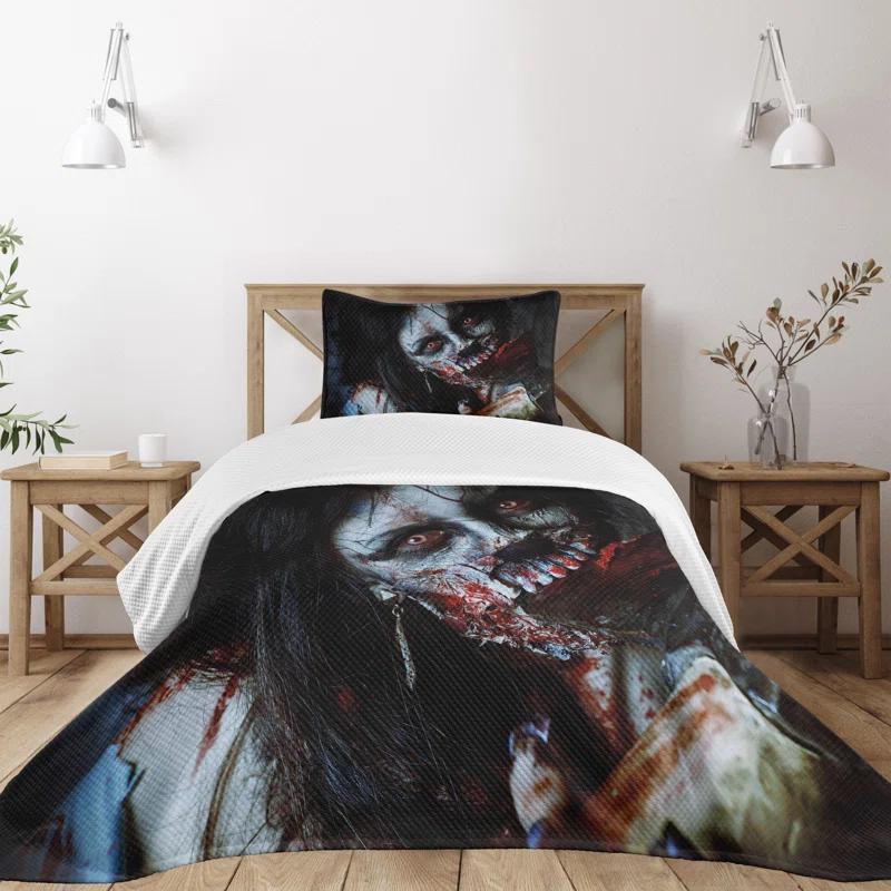 Ambesonne Ambesonne Zombie Bedspread Set Bloody Woman Theme Multicolor