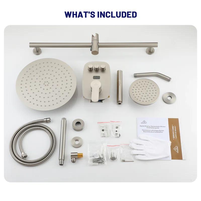 CASAINC BR01008SX12BN Rainfall Symphony 12inch Dual Showerhead Temperature Display Shower System with 2 in 1 Slider Bar Shower Handheld