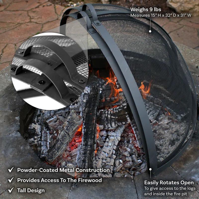 SunnyDaze Decor Heavy-Duty Round Steel Mesh Fire Pit Spark Screen with Handle