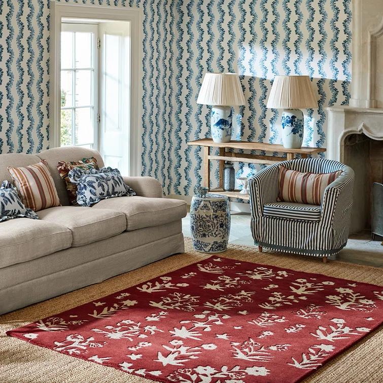 Sanderson Rectangle Floral Hand Tufted Wool Area Rug in Beige/Red | Perigold