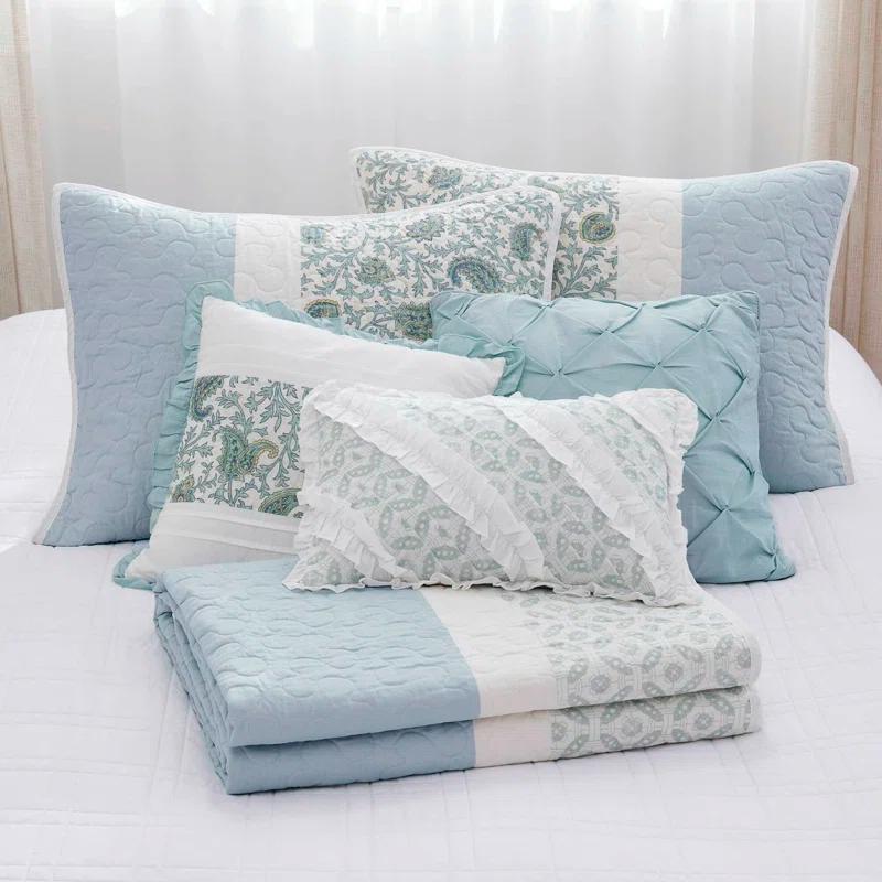 Madison Park Dawn 6 Piece Cotton Percale Quilt Set with Throw Pillows