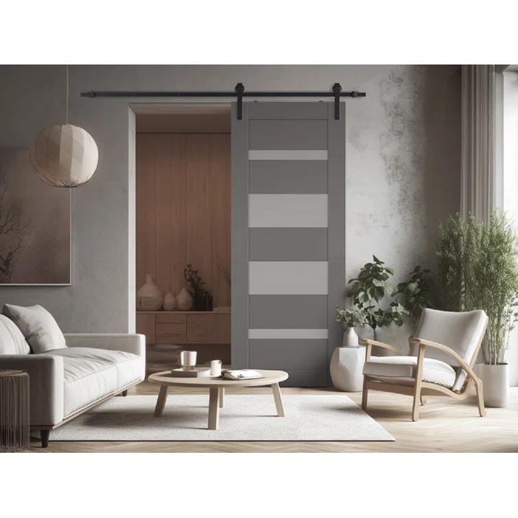 Belldinni Mirella Solid Manufactured Wood and Glass Barn Door with Installation Hardware Kit