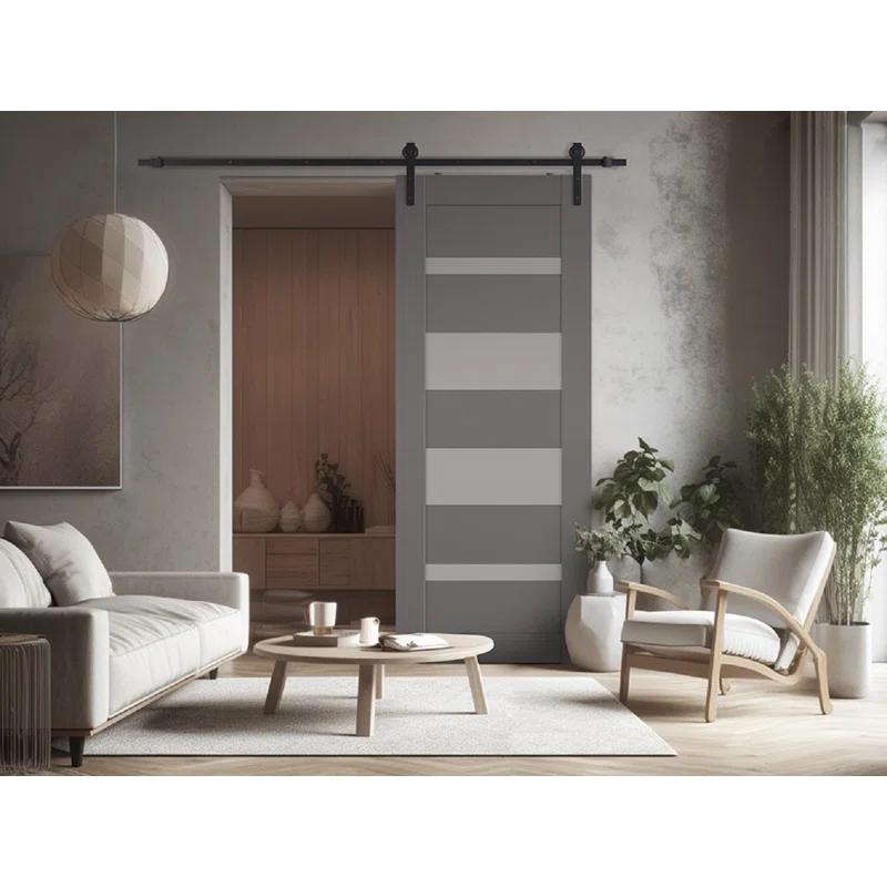 Belldinni Mirella Solid Manufactured Wood and Glass Barn Door with Installation Hardware Kit