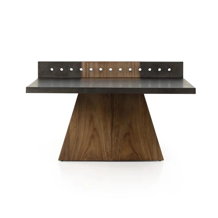 Natural Brown Guanacaste Wood and Iron Ping Pong Table with Net