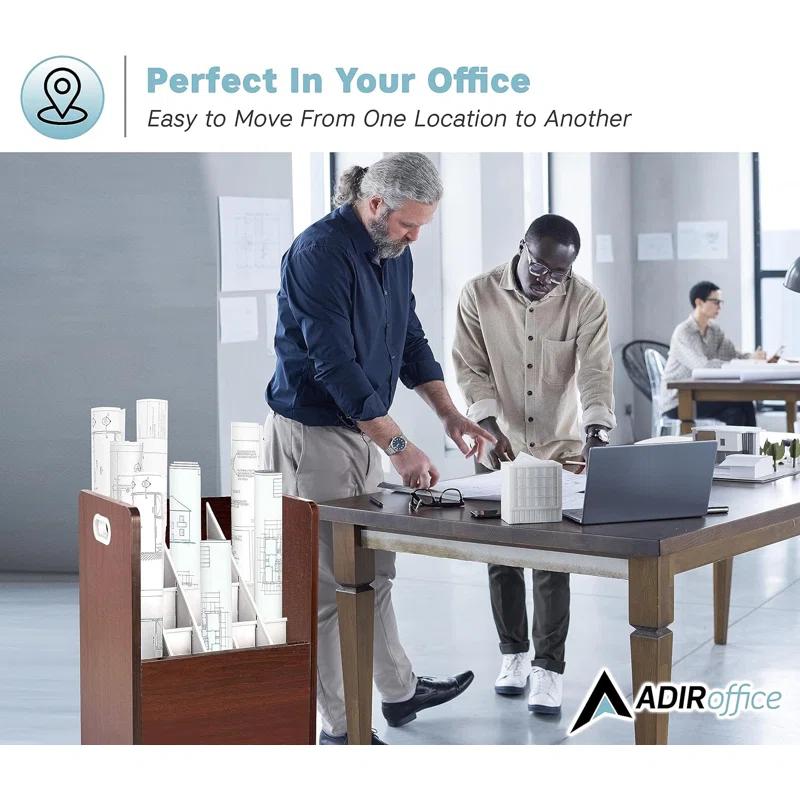 AdirOffice 20-Slot Mobile Rolling Wood Blueprint Roll File Large Document Organizer
