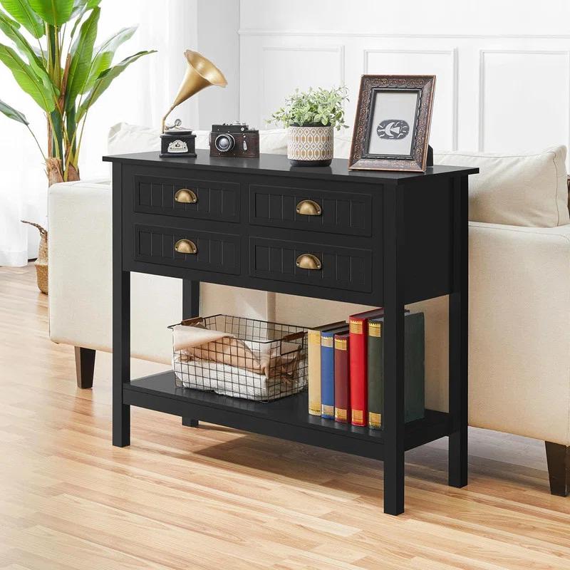Console Table with 4 Drawers,Sofa Side Table with Open Storage Shelf, Entryway Table for Living Room