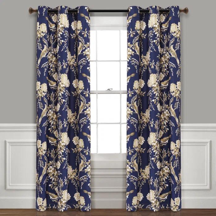 Lush Decor Farmhouse Bird And Flower Polyester Curtain Pair (Set of 2)
