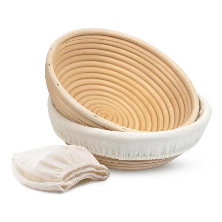 kook Kook 2-Piece 9-Inch Banneton Bread Proofing Basket Set with Linen Liners (Set of 2)