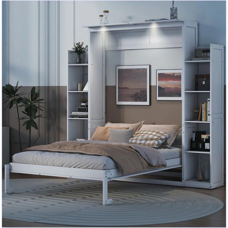 yuanhuan Full Size Murphy Bed Wall Bed With Shelves And LED Lights