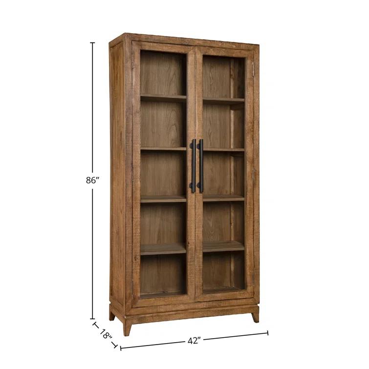 Benjara Orla Tall China Cabinet, 2 Glass Doors, Antique Brown Reclaimed Wood