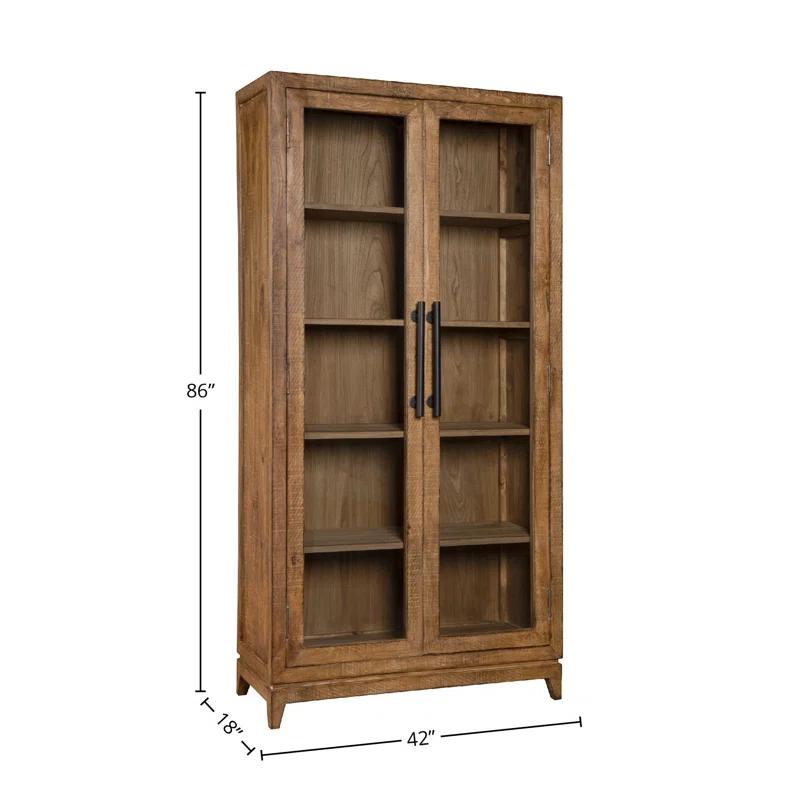 Benjara Orla Tall China Cabinet, 2 Glass Doors, Antique Brown Reclaimed Wood