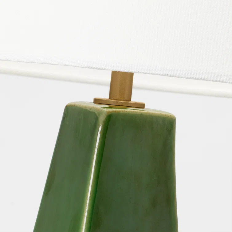 Green Ceramic Table Lamp with White Linen Shade, 28"