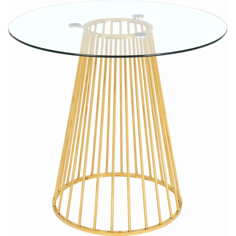 Mercer41 Cazzie Round Glass Top Metal Base Dining Table