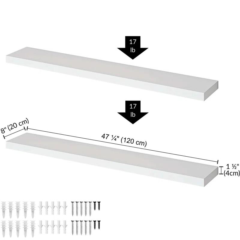 Ballucci Miami 48" W x 8" D Floating Shelves Set with Invisible Wall Mount Brackets (Set of 2)