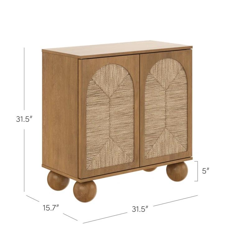 Nathan James Boho Storage Cabinet with Ball-Style Feet and Seagrass Door Panels