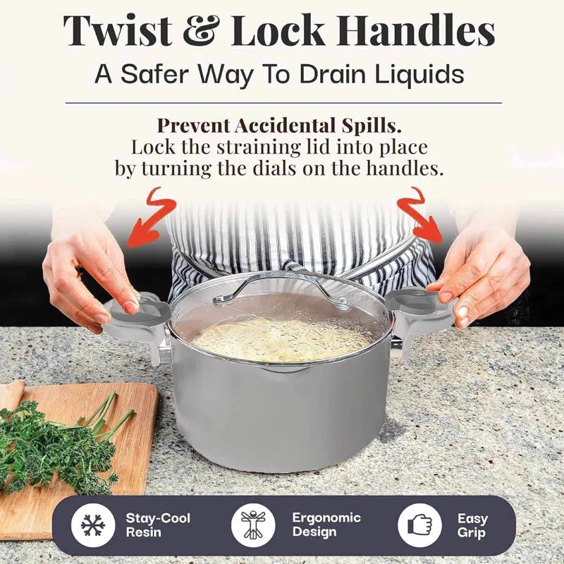 Gotham Steel Gotham Steel Stock Multipurpose Pasta Pot with Strainer Lid & Twist and Lock Handles