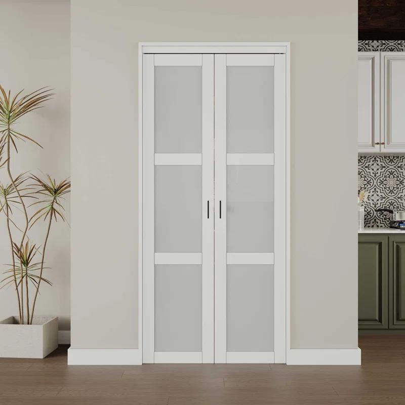 Home Worthy 3 Frosted  Lite Glass Bi-Fold Door With Installation Hardware Kit  And Handle