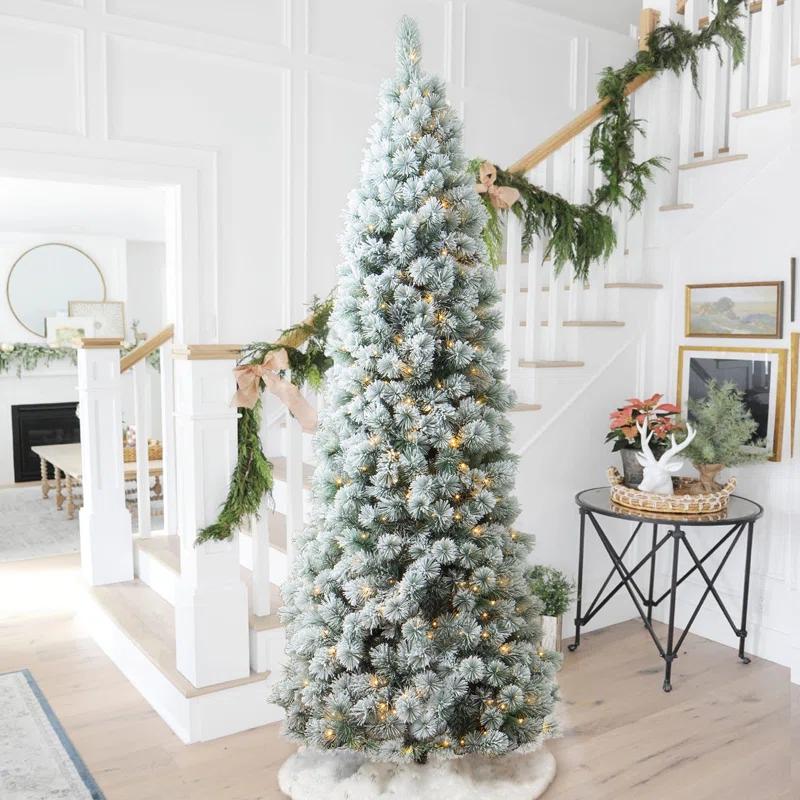 The Twillery Co.® Slender Flocked Pine Christmas Tree with LED Lights