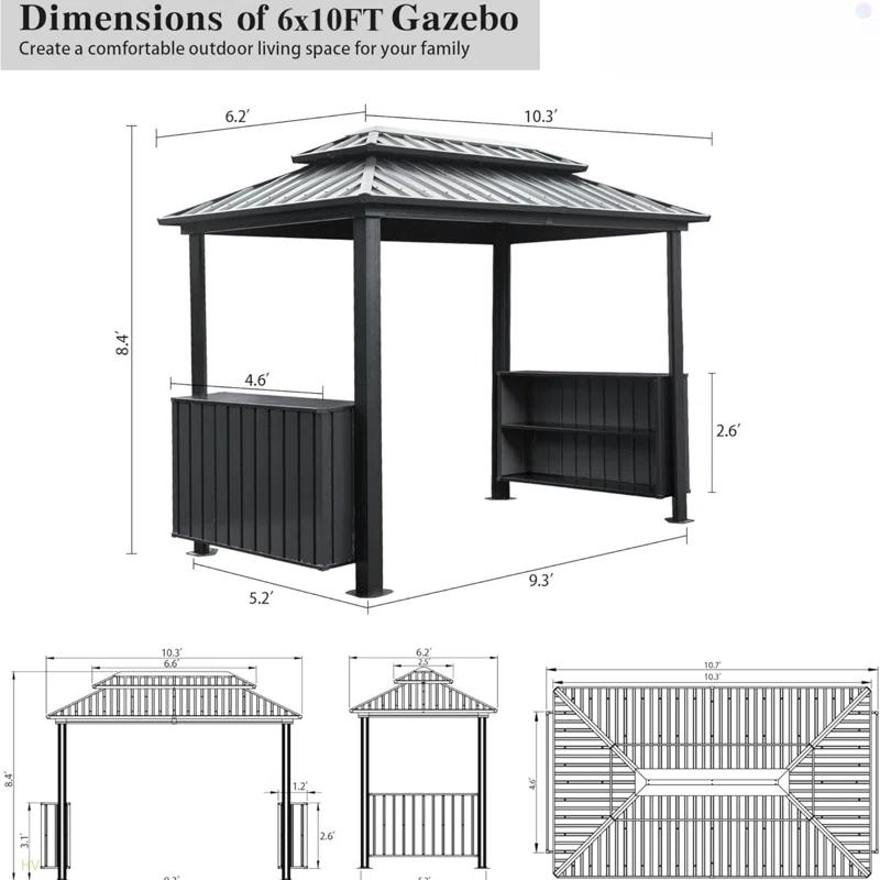 VODYXSEP Hardtop Grill Gazebo, Outdoor BBQ Gazebo With Double Galvanized Steel Roof, Patio Grill Canopy With 2 Cabinets And Ceiling Hooks For Backyard, Lawn, Garden