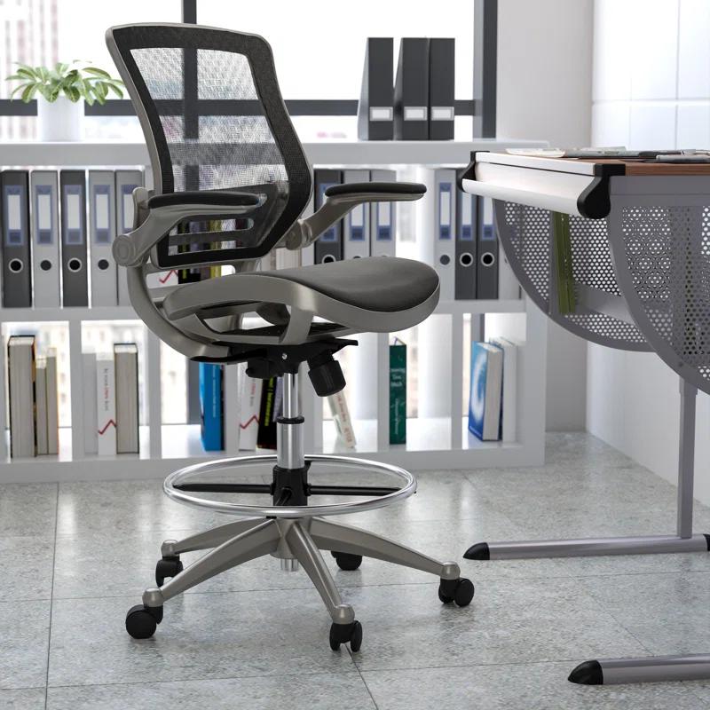 Flash Furniture Mignone Mid-Back Transparent Mesh Office Chair with Flip-Up Arms
