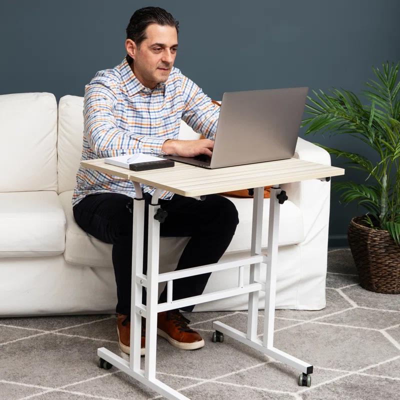 Mind Reader Mind Reader Standing Desk, Adjustable Height, Computer Desk, Laptop Desk, Portable, Rolling, 23.5"L x 19.5"W x 39"H, White