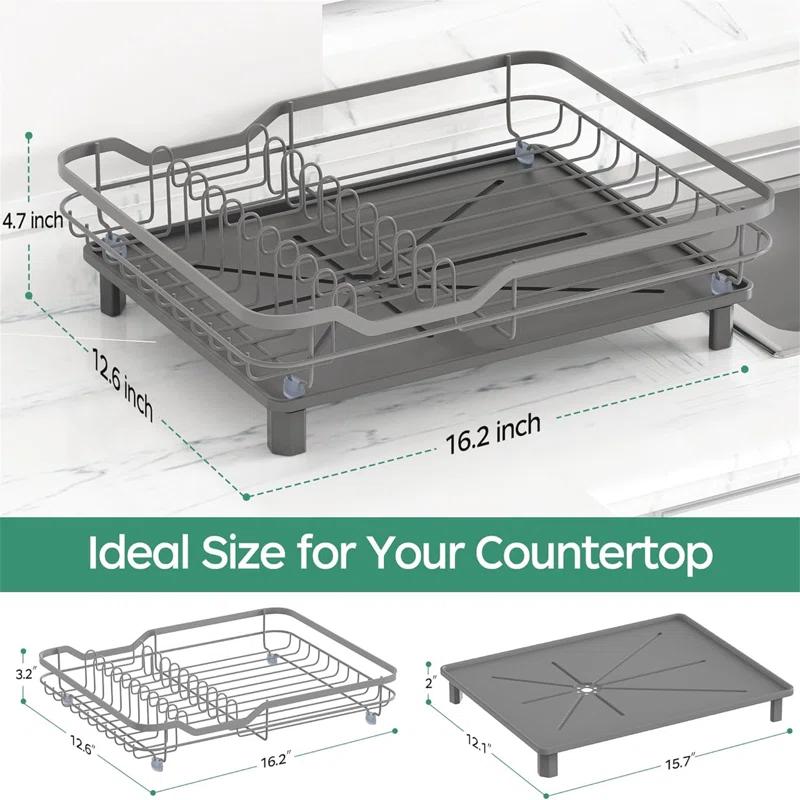 R&M Furniture Stainless Steel Rustproof Dish Drying Rack - Sturdy Dish Drainer for Kitchen Countertops with Drainer Plate, Multifunctional Design, Suitable for a Variety of Kitchen Utensils, Dimensions 16.2“ (L) x 12.6” (W)