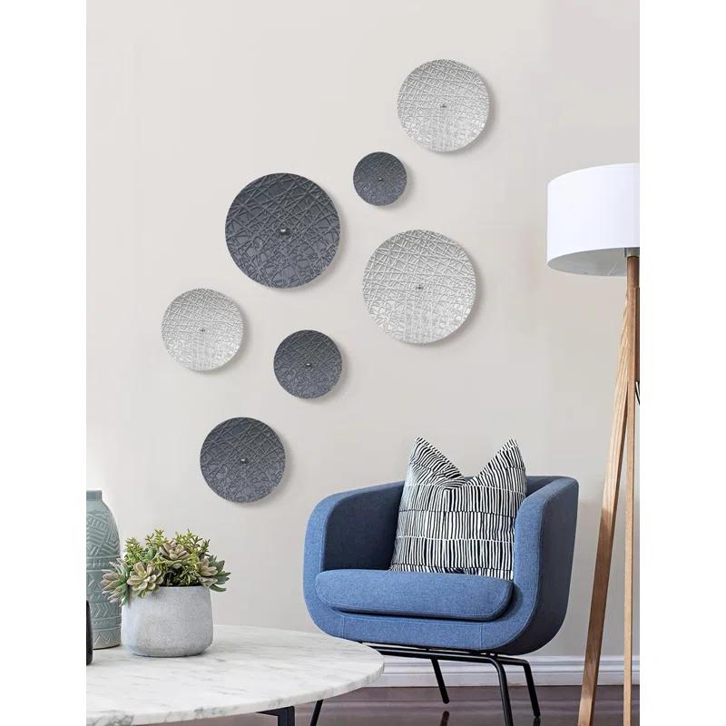 Silver And Grey Wall Decor For Living Room, 7PCS Metal Wall Art Hanging Sculptures For Office Dining Room Decoration, Modern Silver Home Decor For Apartment Bedroom New Home Gift