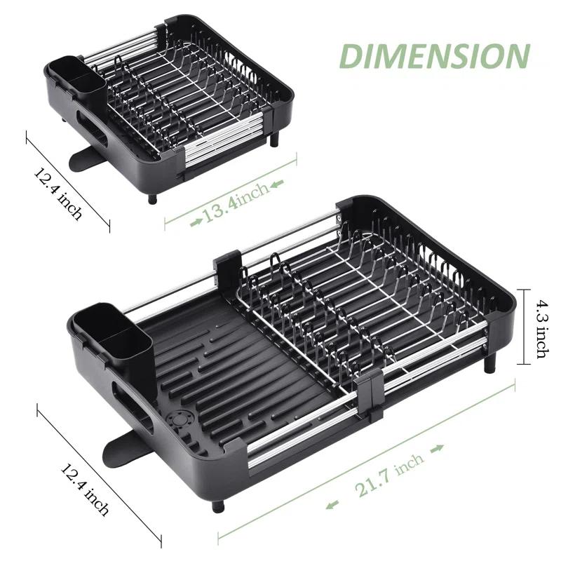 EDGAR'S FURNITURE MANUFACTURING INC Dish Drying Rack For Kitchen Counter, Extendable Dish Rack With Drainboard, Collapsible Dish Strainer With Cutlery Holder, Foldable Home Countertop Plate Storage Rack
